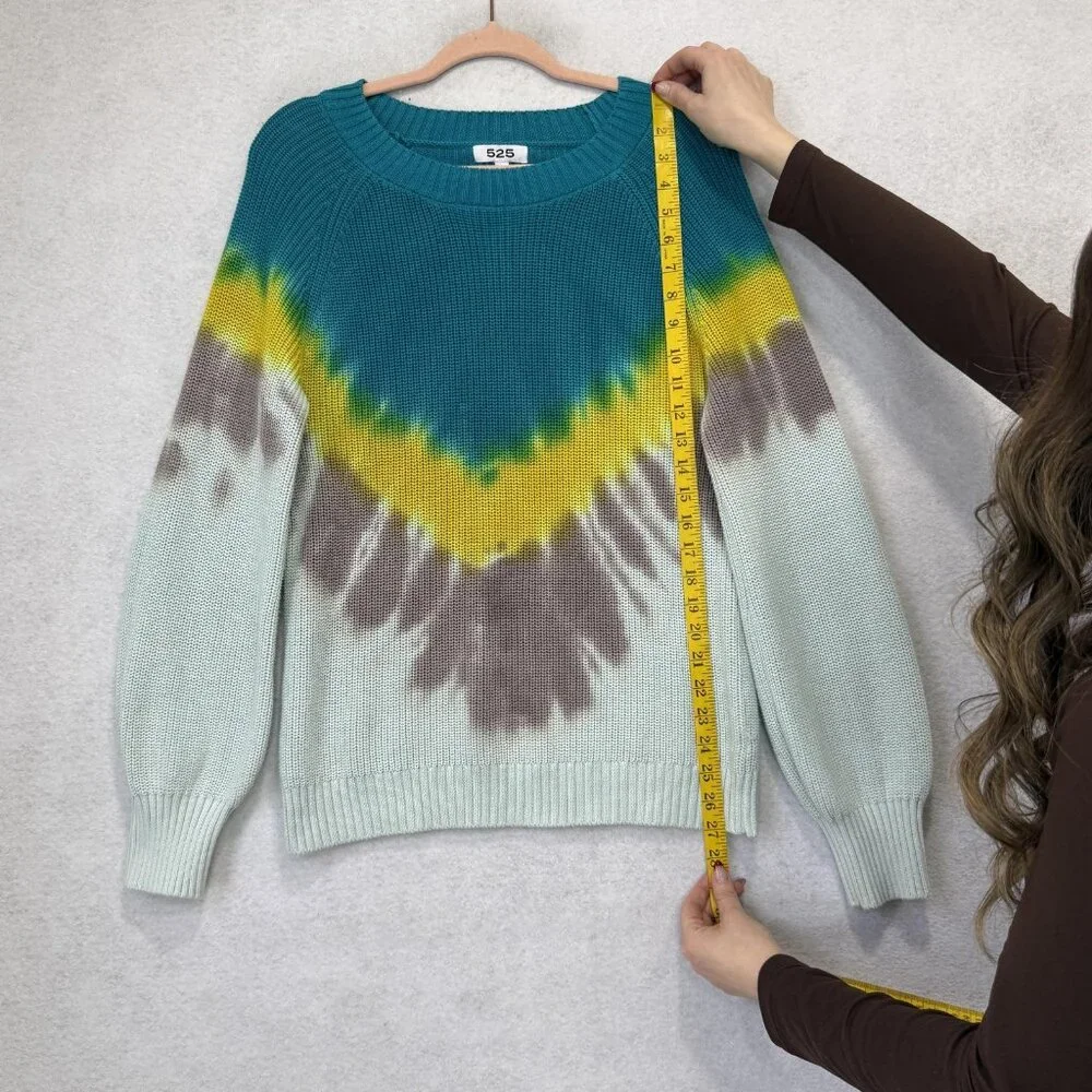 525 Sweater Womens Small Multicolor Tie Dye Chevron Crewneck Knit Pullover - Picture 6 of 9